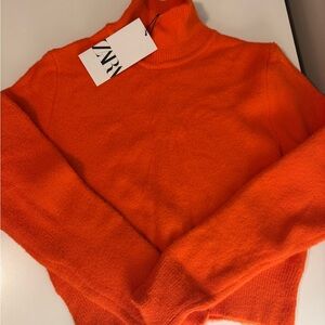 Zara Women's Vibrant Orange Turtleneck Sweater